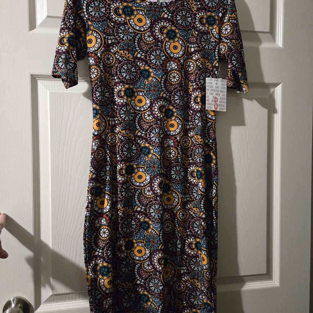 LuLaRoe Women's Dress with Blue and Yellow Pattern